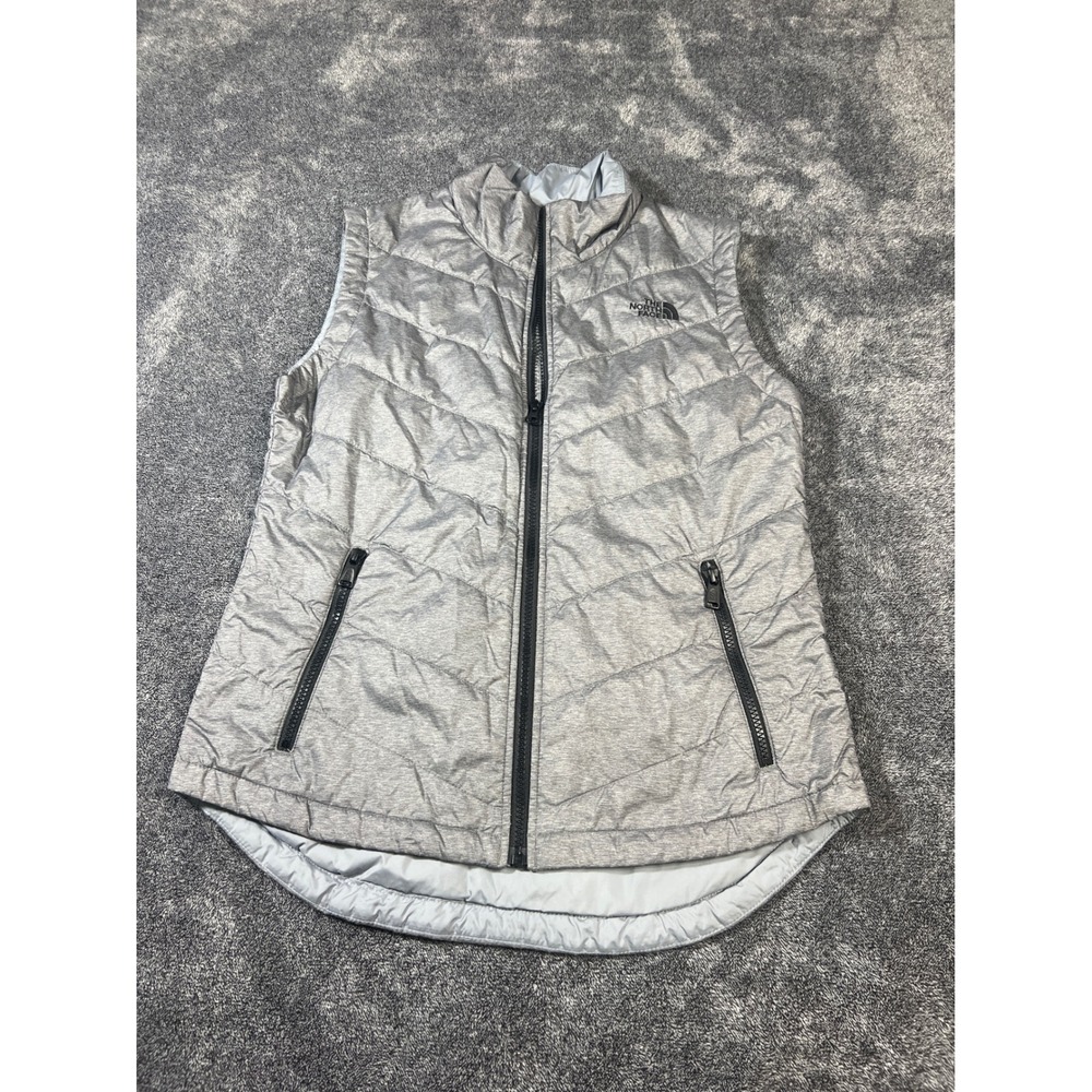 The North Face Womens Gray Quilted Full Zip Puffer Vest Small Heathered Grey
